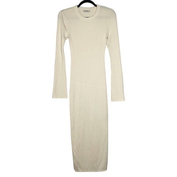 AYR Cream Ribbed Stretch Merino Wool Blend Crowd Pleaser Midi Dress Small - Picture 1 of 11